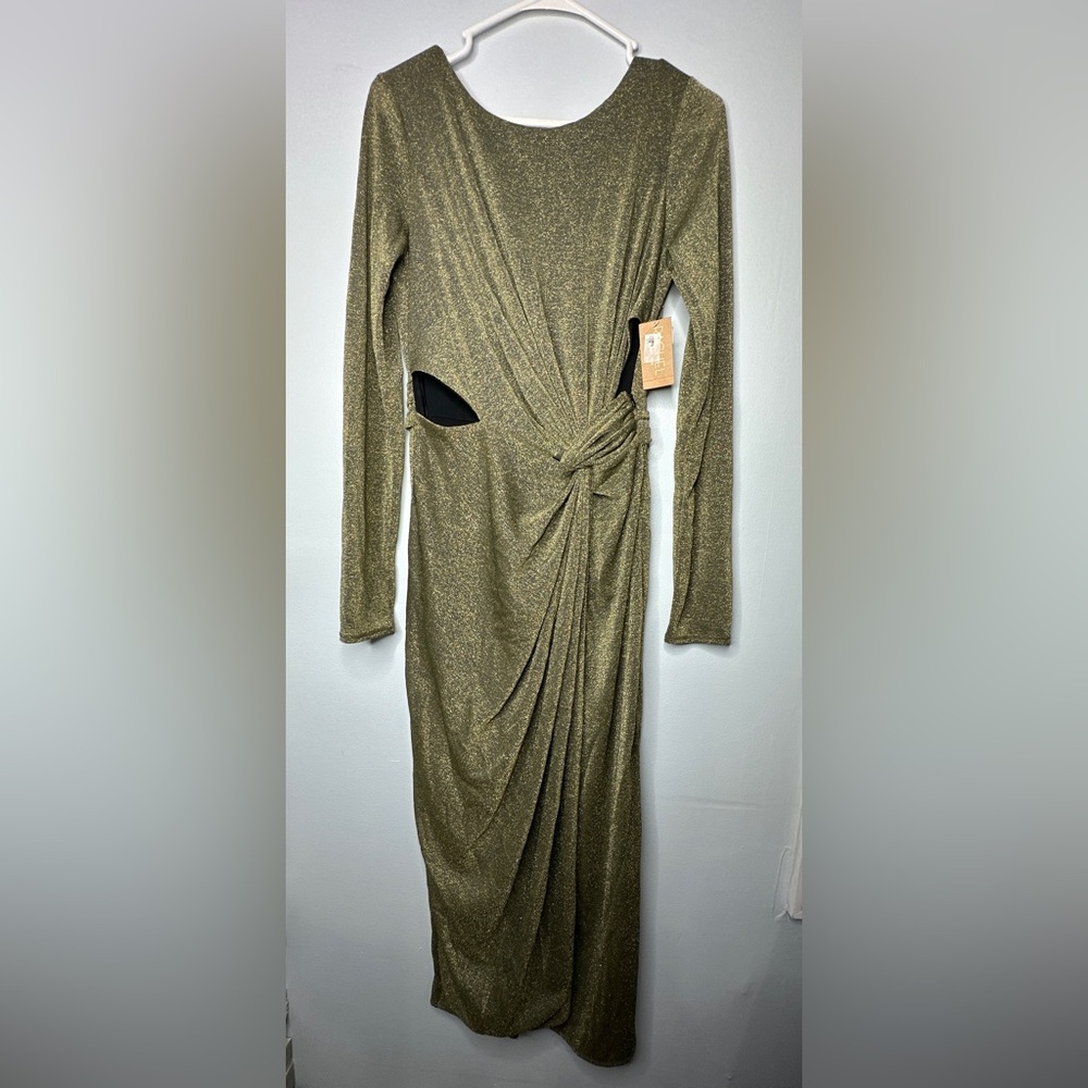 ✨ Rachel Roy Gold Metallic Twist Front Maxi Dress | Medium ✨